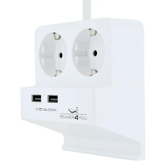 Schwaiger USB-Steckdose - Weiß, 4 Anschlüsse - Diagonale Ansicht