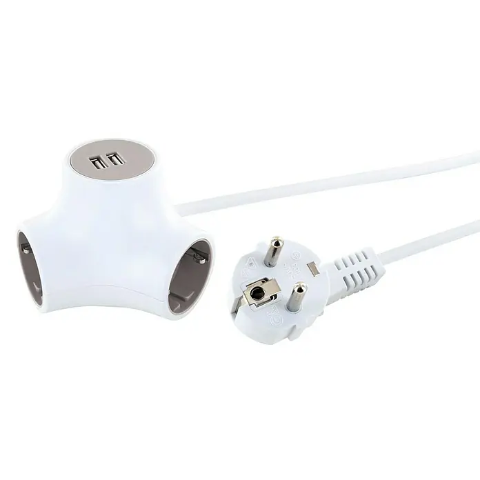 Schwaiger USB-Steckdose - Weiß/Grau, 5-fach - Diagonale Ansicht