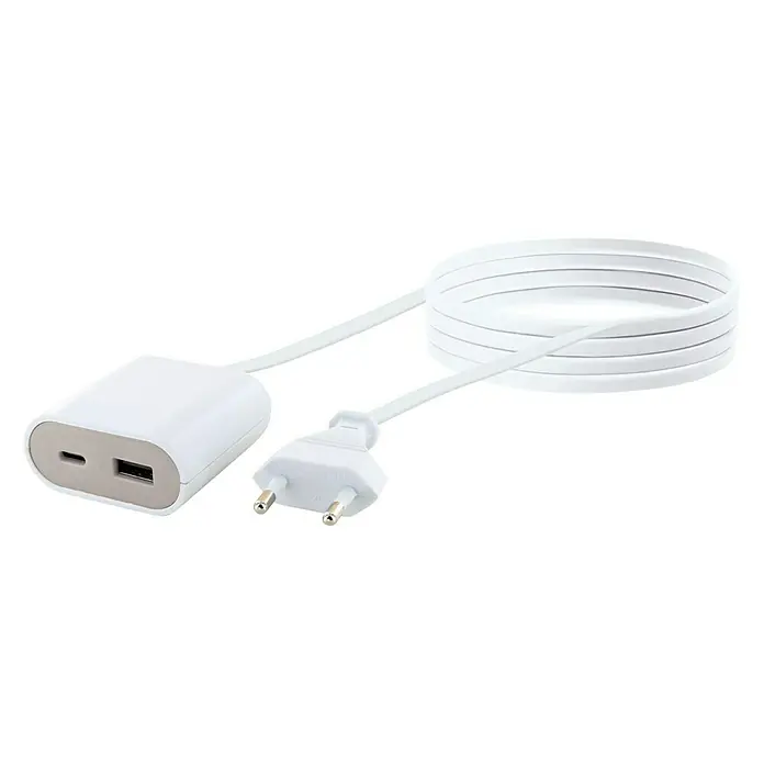Schwaiger USB-Ladeadapter - Weiß/Grau, 2-fach - Diagonale Ansicht
