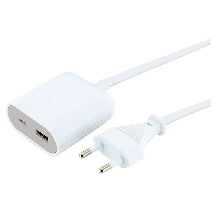 Schwaiger USB-Ladeadapter - Weiß/Grau, 2-fach - Detailaufnahme
