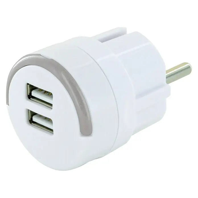 Schwaiger USB-Ladeadapter - Weiß/Grau, 2-fach - Diagonale Ansicht