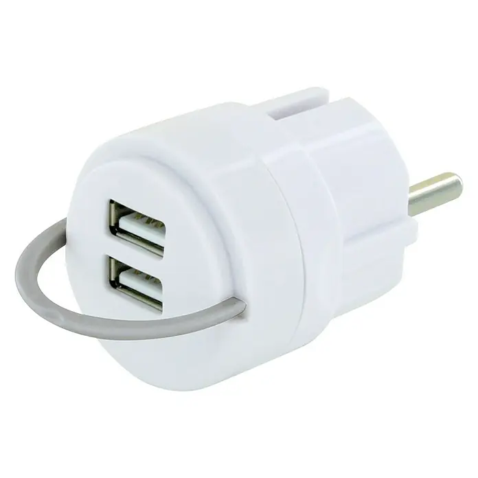 Schwaiger USB-Ladeadapter - Weiß/Grau, 2-fach - Diagonale Ansicht