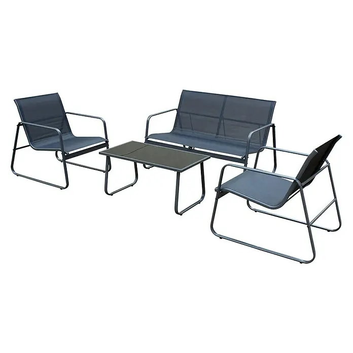 Gartenmöbel-Set Textil - 4 -tlg., Grau - Diagonale Ansicht
