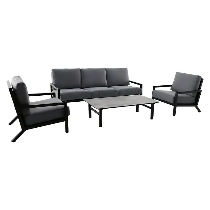 Loungemöbel-Set Sling - 4 -tlg., Aluminium/Polyester, Grau - Diagonale Ansicht