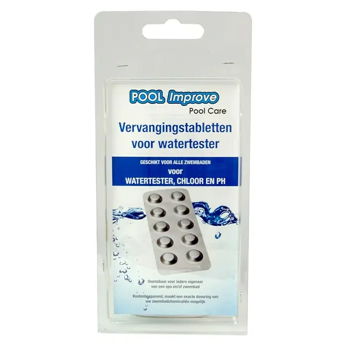 Pool Improve Chloor- en pH-tabletten, navulverpakking - 2 x 30 Testtabletten - Vooraanzicht