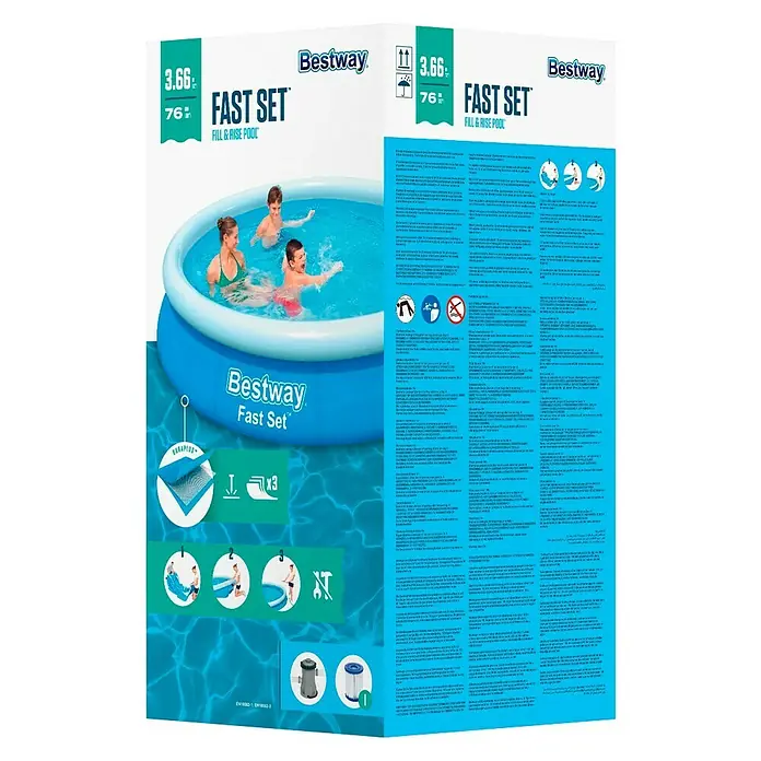 Bestway Zwembad met filterpomp FAST - Ø x h: 366 x 76 cm, Blauw - Diagonaal zicht