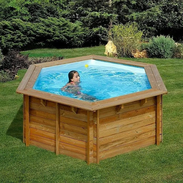 Gre Piscina de madera Lili 2 - Ø x Al: 280 x 107 cm, 4.500 l, Marrón - Producto en uso
