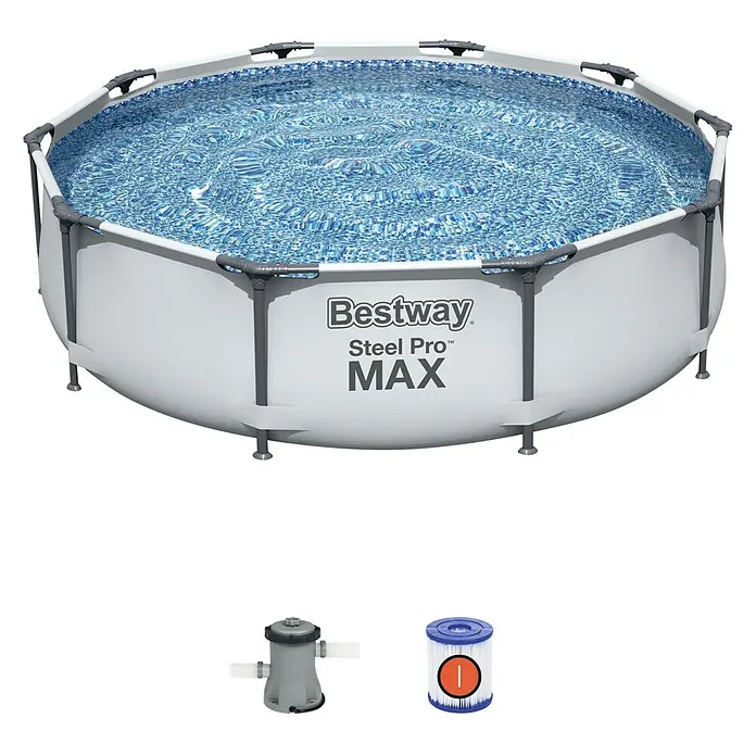 Bestway Frame zwembad met filterpomp Steel Pro MAX - Ø x h: 305 x 76 cm, 4.678 l, Grijs - Toepassingsvoorbeeld