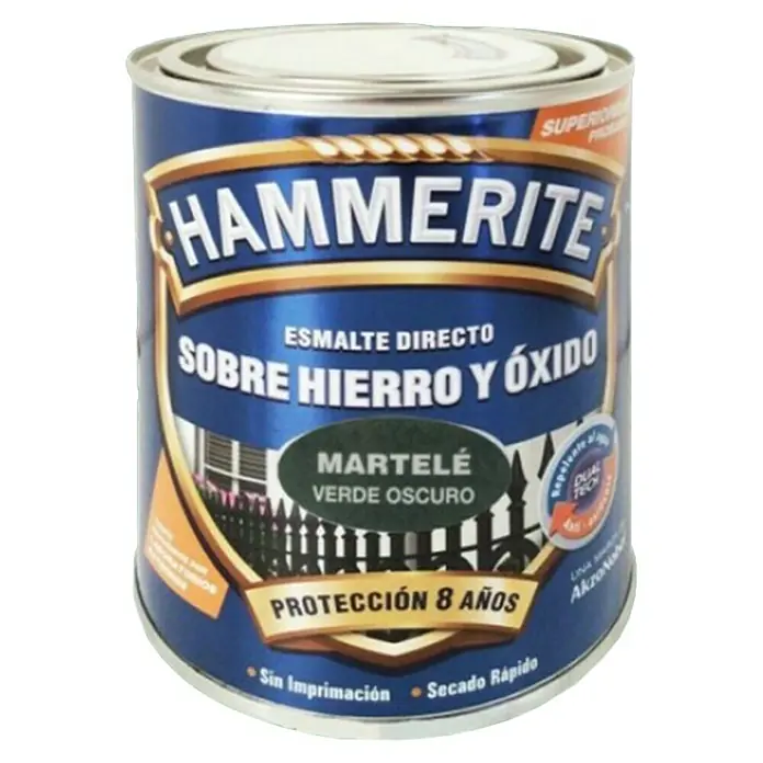 Hammerite Esmalte para metal Hierro y Óxido - Verde oscuro, 750 ml, Martelé - Vista frontal