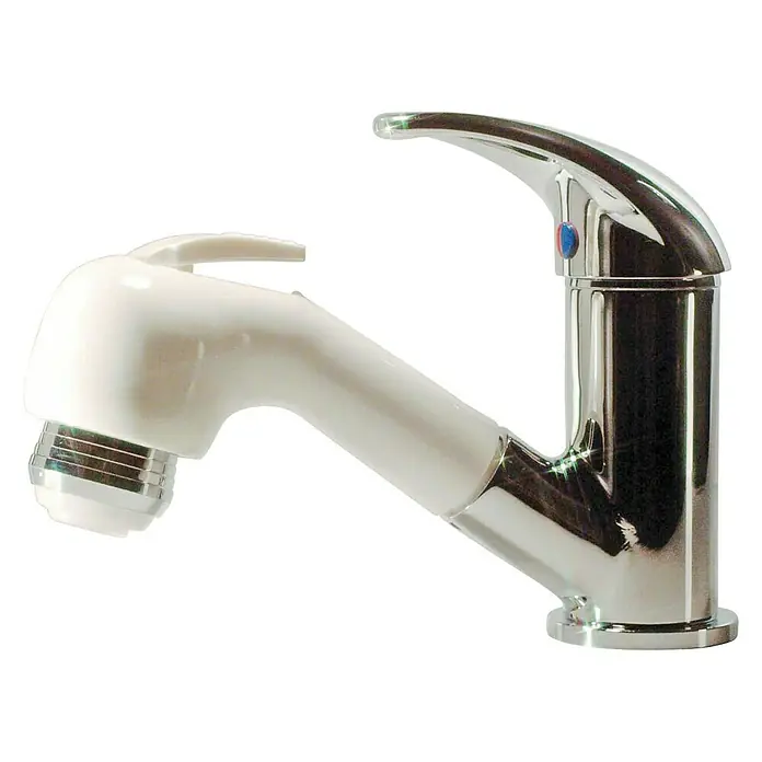 Grifo de lavabo monomando - L x Al: 180 x 135 mm, Extensible, Plateado - Vista angular