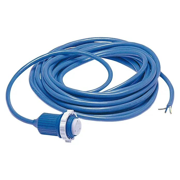 Cable eléctrico con conector y capuchón - Azul, 10 m - Vista angular