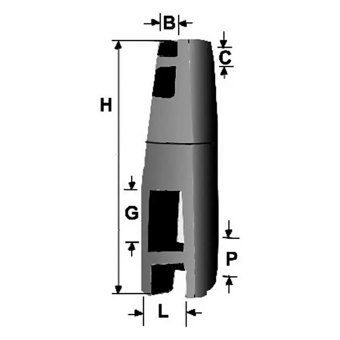 Grillete de ancla doble cardan - Altura: 120 mm, Para diámetro de cable: 6 mm - 8 mm, Acero inoxidable - Dibujo técnico