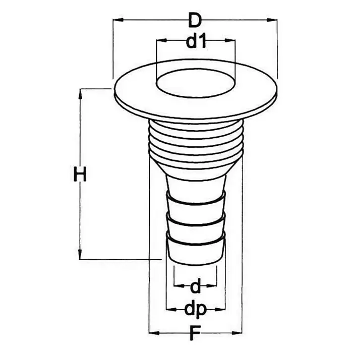 Toma de agua pasacascos - ¾″, Diámetro interior: 18 mm - Dibujo técnico