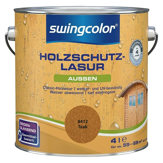 swingcolor Holzschutzlasur - Teak, 4 l, Seidenglänzend, Lösemittelbasiert, Alkydharz - Vorderansicht