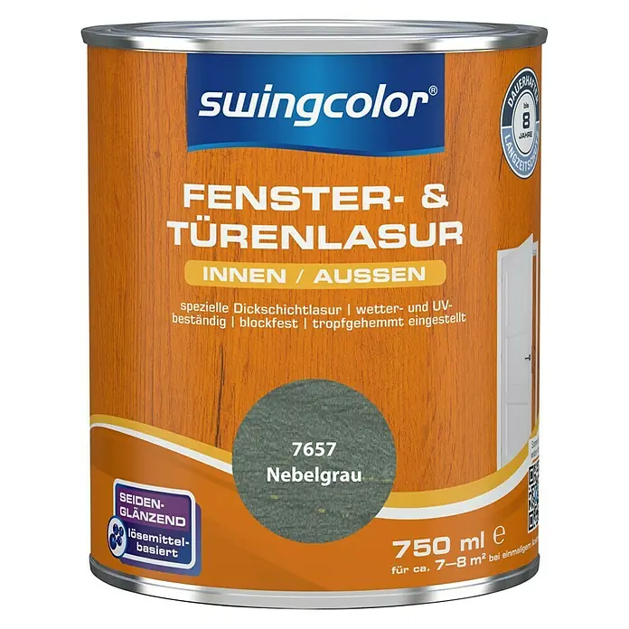 swingcolor Fenster- & Türenlasur - Nebelgrau, 750 ml, Seidenglänzend, Lösemittelbasiert - Vorderansicht