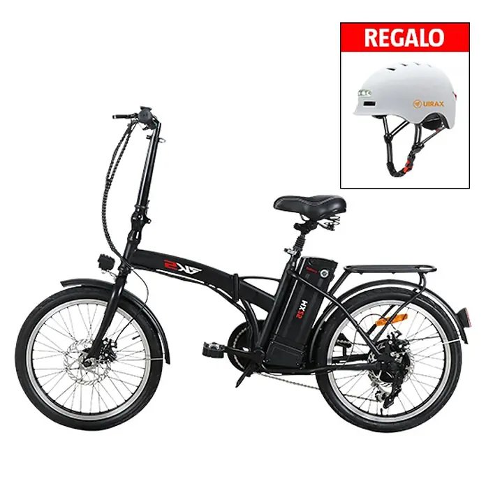 Uirax Bicicleta eléctrica RKS Fold + casco blanco - 250 W, Velocidad: 0 km/h - 25 km/h, Diámetro neumático: 20 ", Tipo de batería: Iones de litio - Vista angular