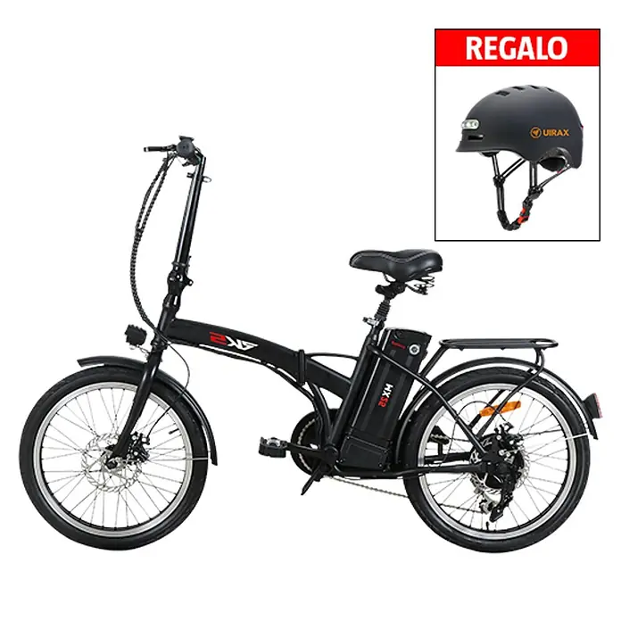 Uirax Bicicleta eléctrica RKS Fold + casco negro - 250 W, Velocidad: 0 km/h - 25 km/h, Diámetro neumático: 20 ", Tipo de batería: Iones de litio - Vista angular