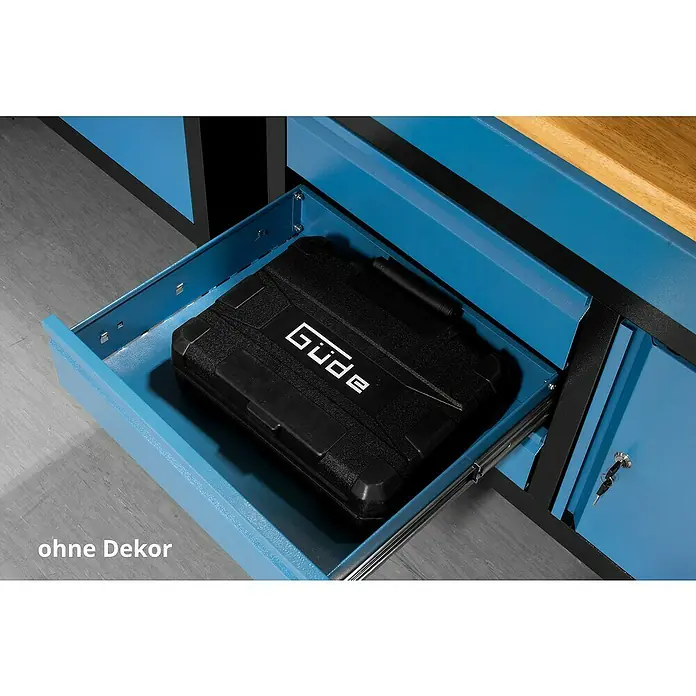 Güde Werkbank GW 8 S - L x B x H: 120 x 60 x 85 cm, Anzahl Schubladen: 8 Stk., Blau/Schwarz/Braun - Detailaufnahme