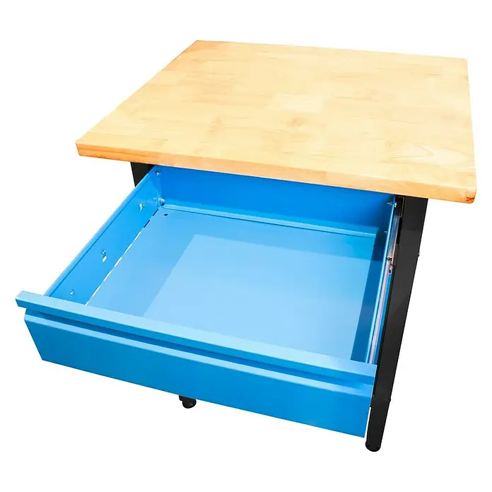 Güde Werkbank GW 1/1 S - L x B x H: 60 x 60 x 85 cm, Anzahl Schubladen: 1 Stk., Blau/Schwarz/Braun - Diagonale Ansicht