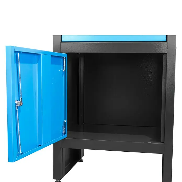 Güde Werkbank GW 1/1 S - L x B x H: 60 x 60 x 85 cm, Anzahl Schubladen: 1 Stk., Blau/Schwarz/Braun - Diagonale Ansicht