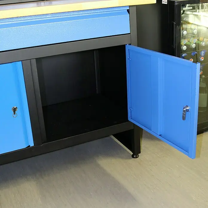 Güde Werkbank GW 2T - L x B x H: 120 x 60 x 85 cm, Anzahl Schubladen: 1 Stk., Blau/Schwarz/Braun - Detailaufnahme