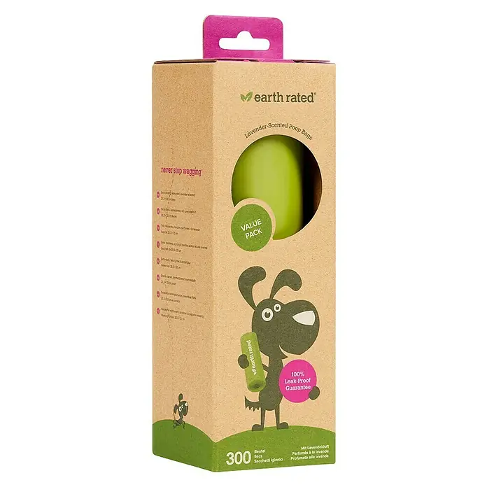Bolsa de excrementos de perro Lavanda - 300 uds., Plástico - Vista angular