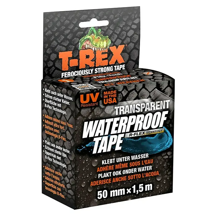 T-Rex Reparaturband Waterproof Tape - Transparent, 1,5 m x 50 mm - Diagonale Ansicht