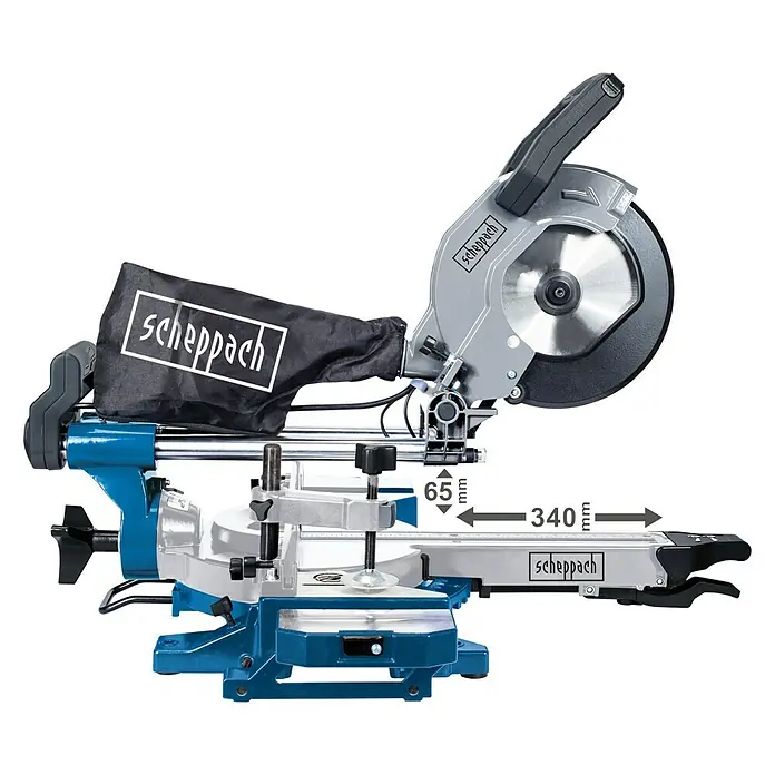 Scheppach Kapp- & Gehrungssäge HM90MP - 1.700 W, Durchmesser Sägeblatt: 216 mm, L x B x H: 79 x 46 x 35,5 cm - Rechte Seitenansicht