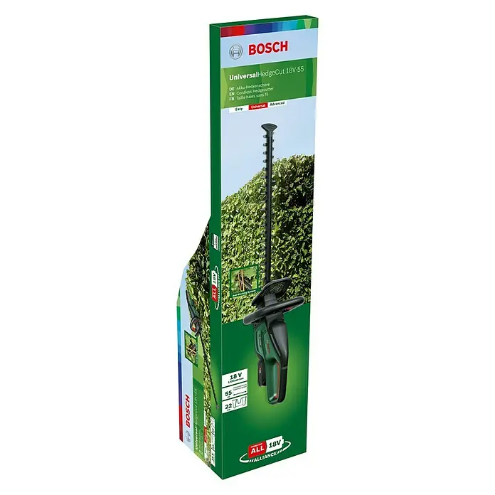 Bosch 18 V Power for All Akumulatorske škare za živicu UniversalHedgeCut 18-55 - 18 V, Litij-ionska, 1 baterija, Duljina reza: 50 cm - Dijagonalni pogled