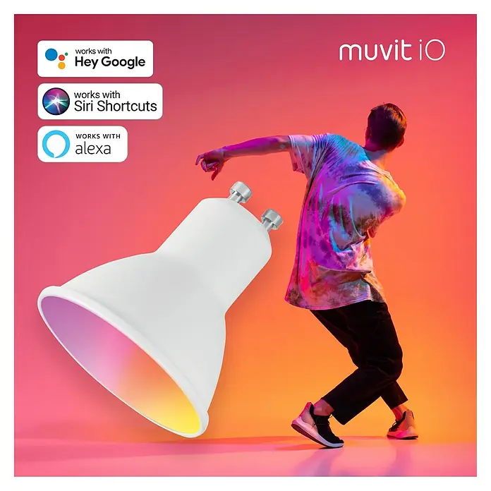 Muvit iO Bombilla LED inteligente RGB y blancos - 5 W, GU10, RGB, 1 ud. - Vista frontal