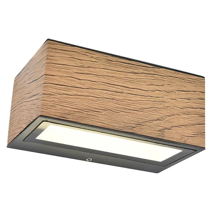 Lutec Aplique exterior LED Gemini - 9 W, 14 x 9 x 6,5 cm, Madera, IP54 - Vista angular