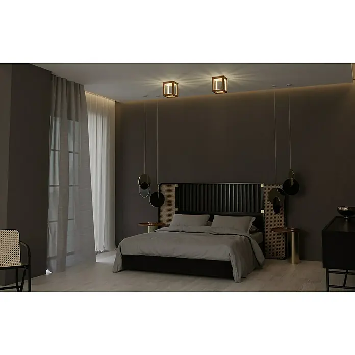 Spotlight LED-Deckenleuchte - 9 W, L x B x H: 18 x 18 x 22 cm, Eiche, Warmweiß - Stimmungsaufnahme