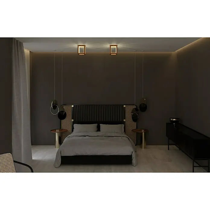 Spotlight LED-Deckenleuchte - 9 W, L x B x H: 18 x 18 x 22 cm, Eiche, Warmweiß - Stimmungsaufnahme