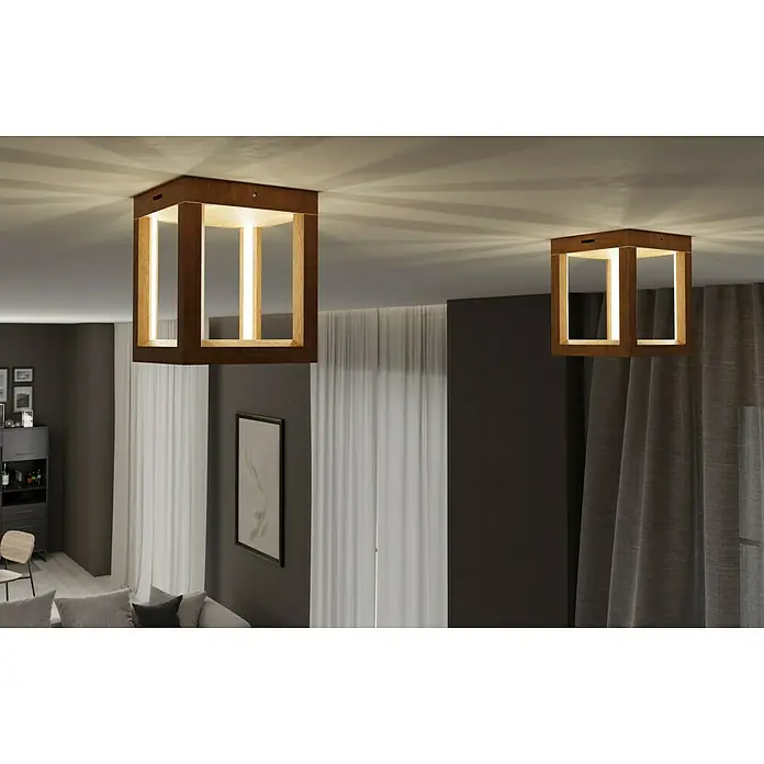 Spotlight LED-Deckenleuchte - 9 W, L x B x H: 18 x 18 x 22 cm, Eiche, Warmweiß - Stimmungsaufnahme