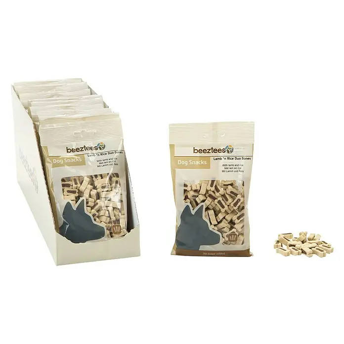 Beeztees Snack para perros Huesitos - 150 g, Cordero y arroz - Vista angular