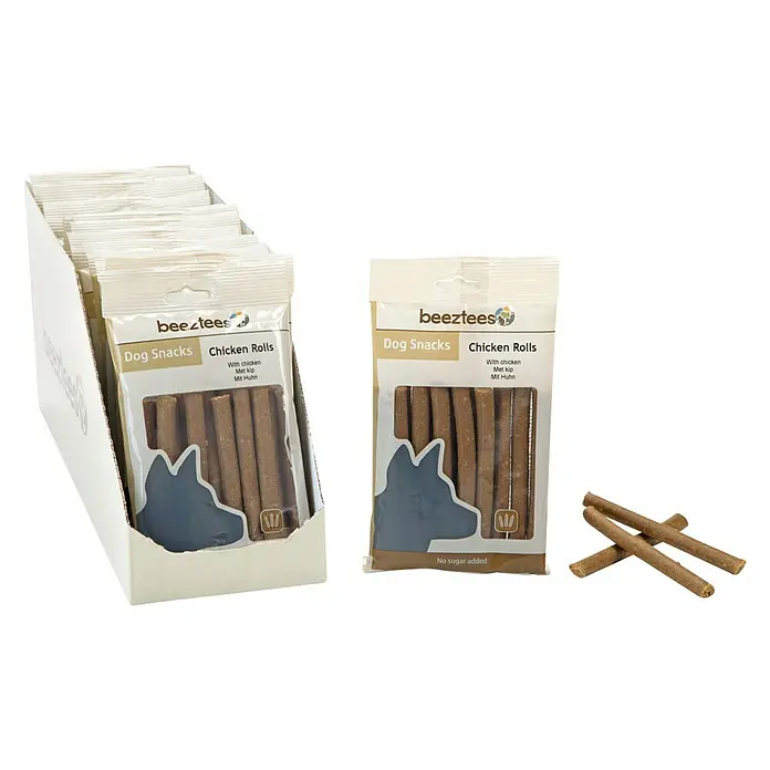 Beeztees Snack para perros Rollos masticables - 150 g, Pollo - Vista angular