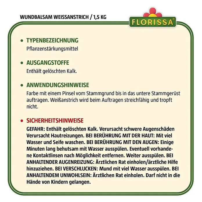 Florissa Pflanzenstärkungsmittel Weißanstrich - 1,5 kg - Skizze