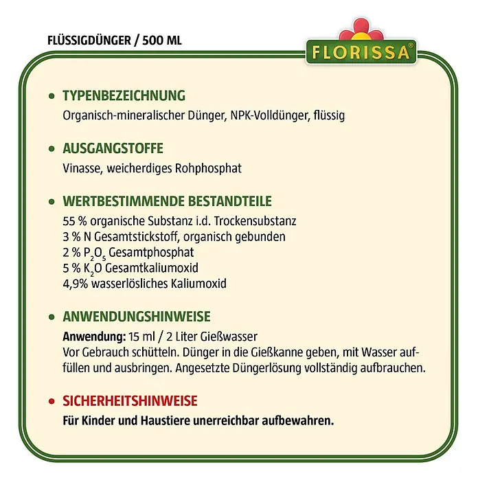 Florissa Flüssigdünger - 500 ml - Skizze