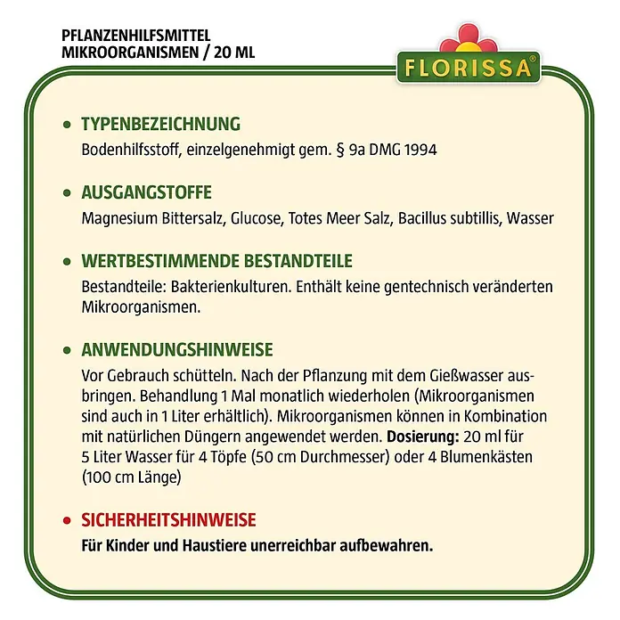 Florissa Pflanzenhilfsmittel Mikroorganismen - 20 ml - Skizze
