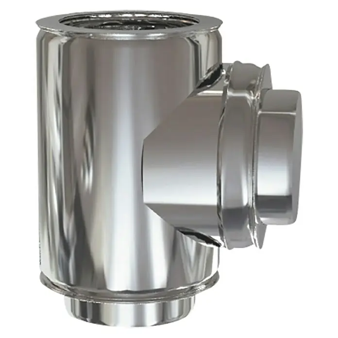Practic Te para estufas pared doble - Diámetro: 150 mm, Inox - Vista de perfil derecho