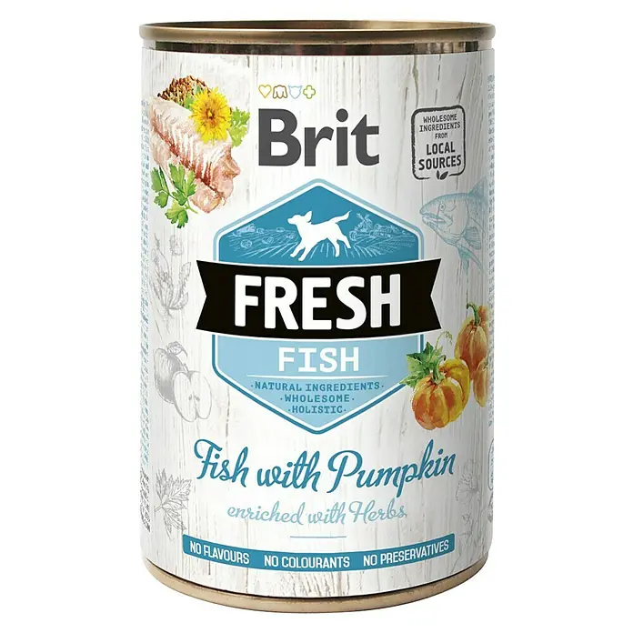 Brit Fresh Comida húmeda para perros - 400 g, Pescado y calabaza - Vista frontal
