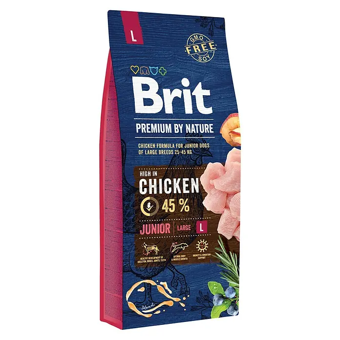 Brit Pienso seco para perros Premium Nature Junior L - 15 kg, 1 meses - 24 meses, Pollo - Vista angular