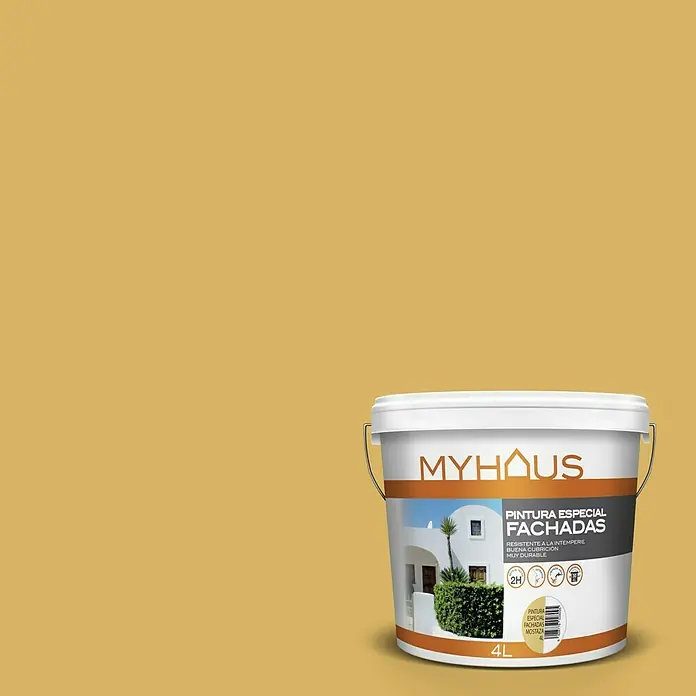 Pintura para fachadas Myhaus - Mostaza, 4 l, Mate - Primer plano