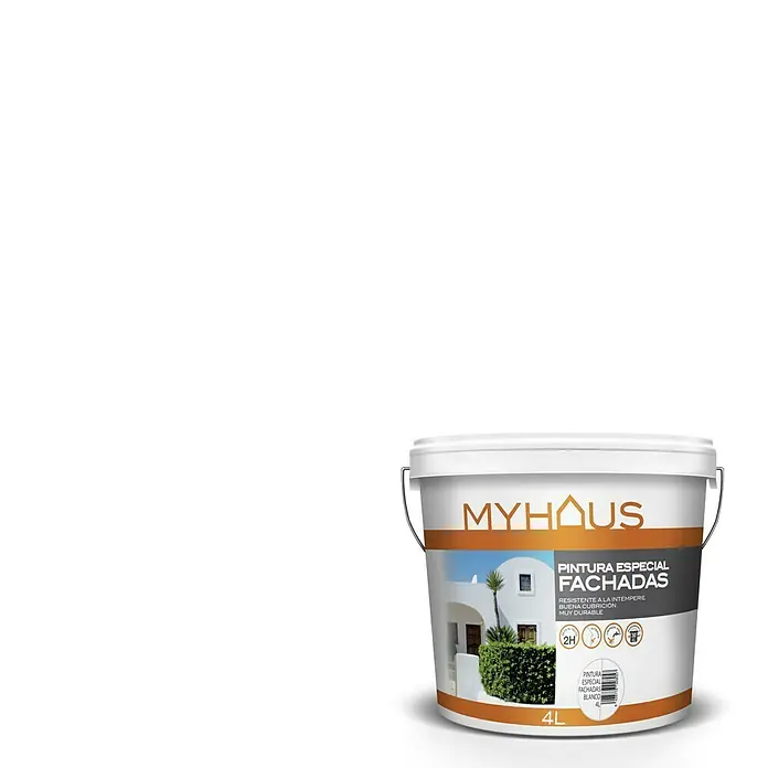 Pintura para fachadas Myhaus - Blanco, 4 l, Mate - Primer plano