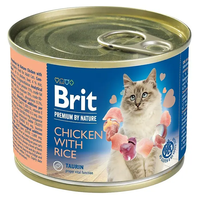 Brit Premium Comida húmeda para gatos - 200 g, Pollo con arroz - Vista angular