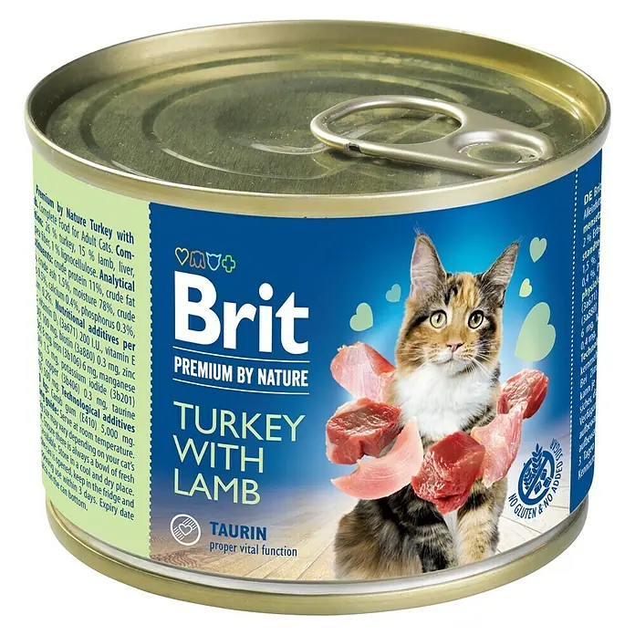 Brit Premium Comida húmeda para gatos - 200 g, Pavo con cordero - Vista angular