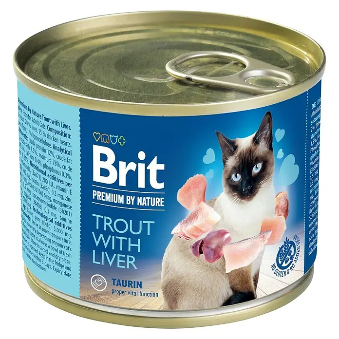 Brit Premium Comida húmeda para gatos - 200 g, Trucha con hígado - Vista angular