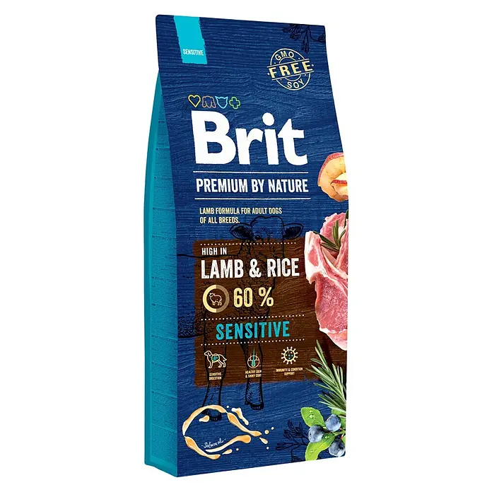 Brit Premium Pienso seco para perros Nature Sensitive - 15 kg, Cordero y Arroz - Vista angular