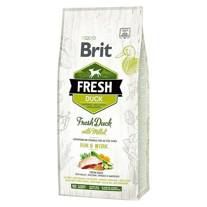 Brit Fresh Pienso seco para perros Active run & work - 12 kg, Pato y mijo - Vista angular