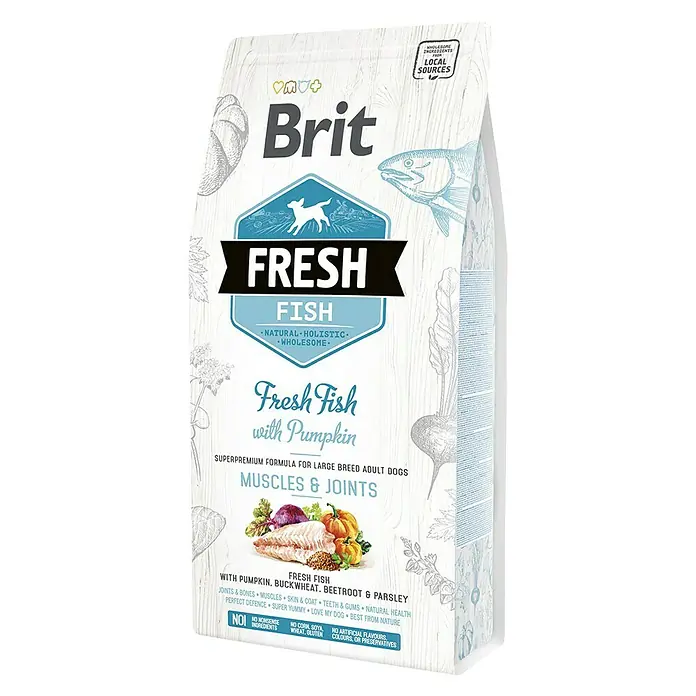 Brit Fresh Pienso seco para perros Muscles & Joints - 2,5 kg, Pescado y calabaza - Vista angular